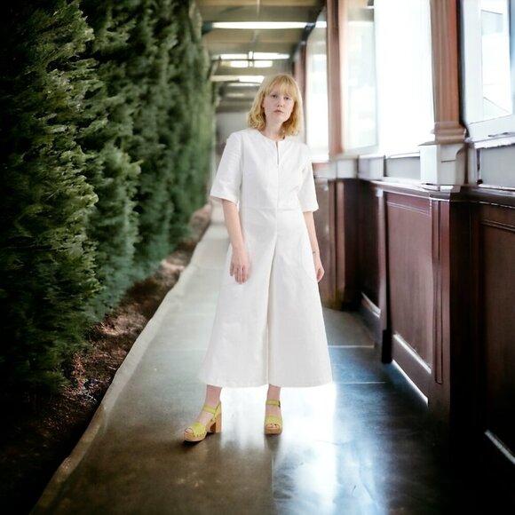 MEG ROUND POCKET JUMPSUIT WHITE Size S - Picture 13 of 14